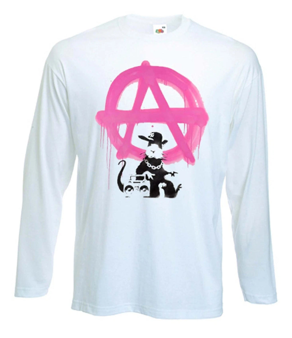 BANKSY ANARCHY RAT LONG SLEEVE T-SHIRT - Punk Anarchist Anarchism - Sizes S-XXL