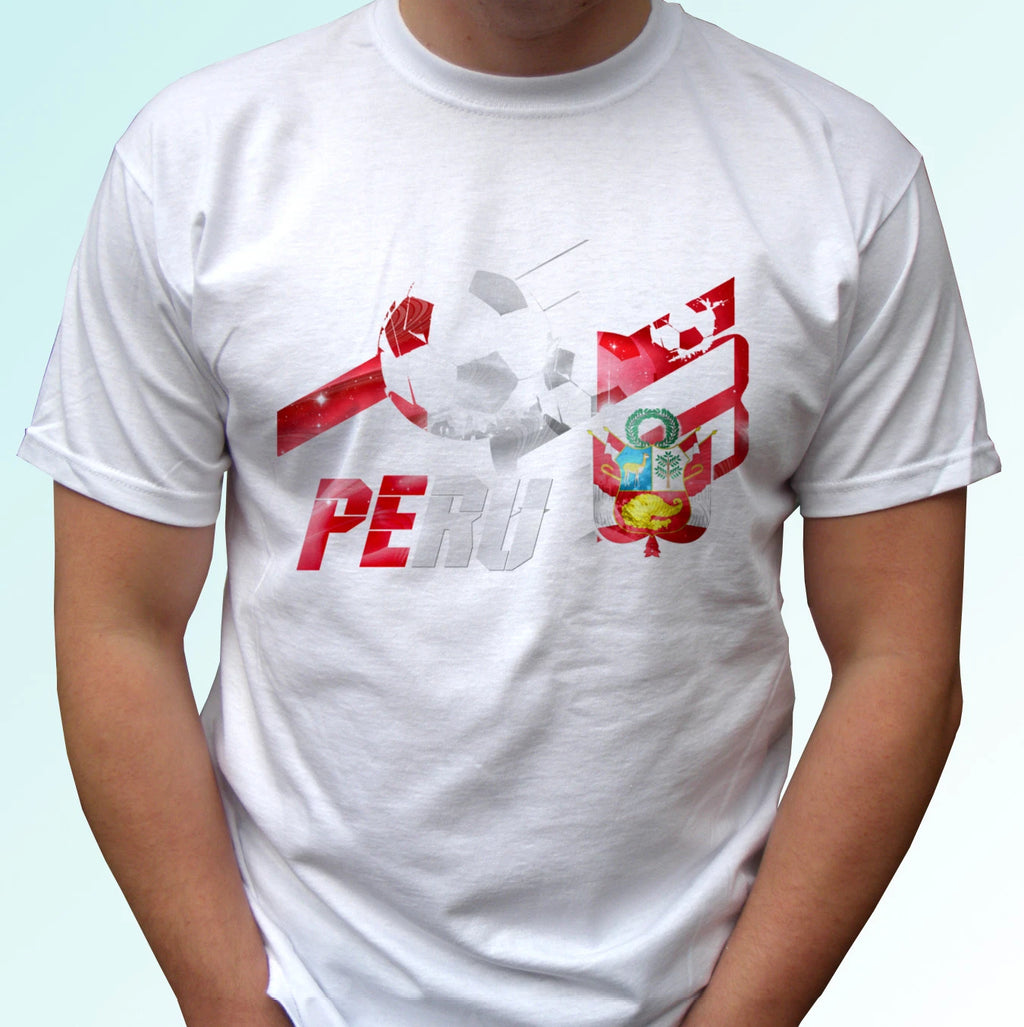 Peru football flag white t shirt soccer camiseta tag gift cup top tee all sizes