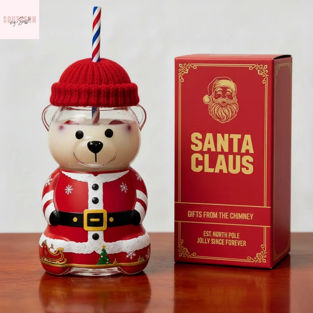Santa Claus Bear Glass Cup