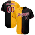 Custom Black Crimson-Yellow Authentic Split Fashion Baseball Jersey