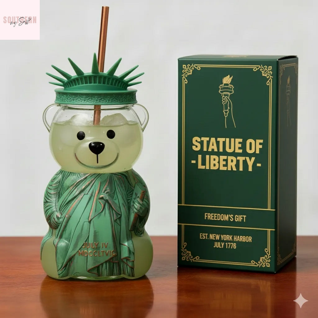 Statue Of Liberty Bear Glass Cup