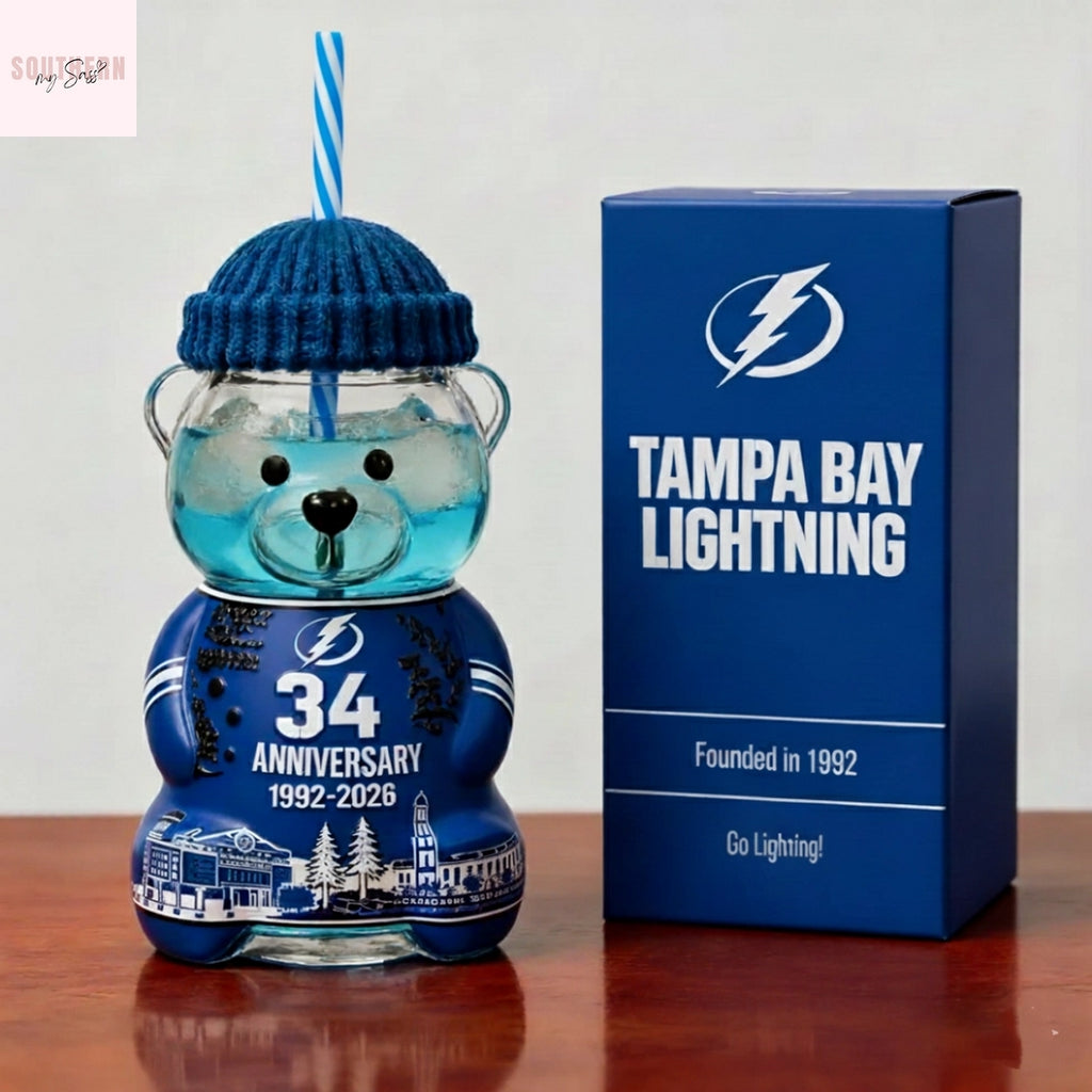 Tampa Bay Lightning 34th Anniversary Bear Glass Cup