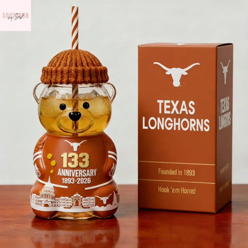 Texas Longhorns 133 Anniversary 1893-2026 Anniversary Bear Glass Cup