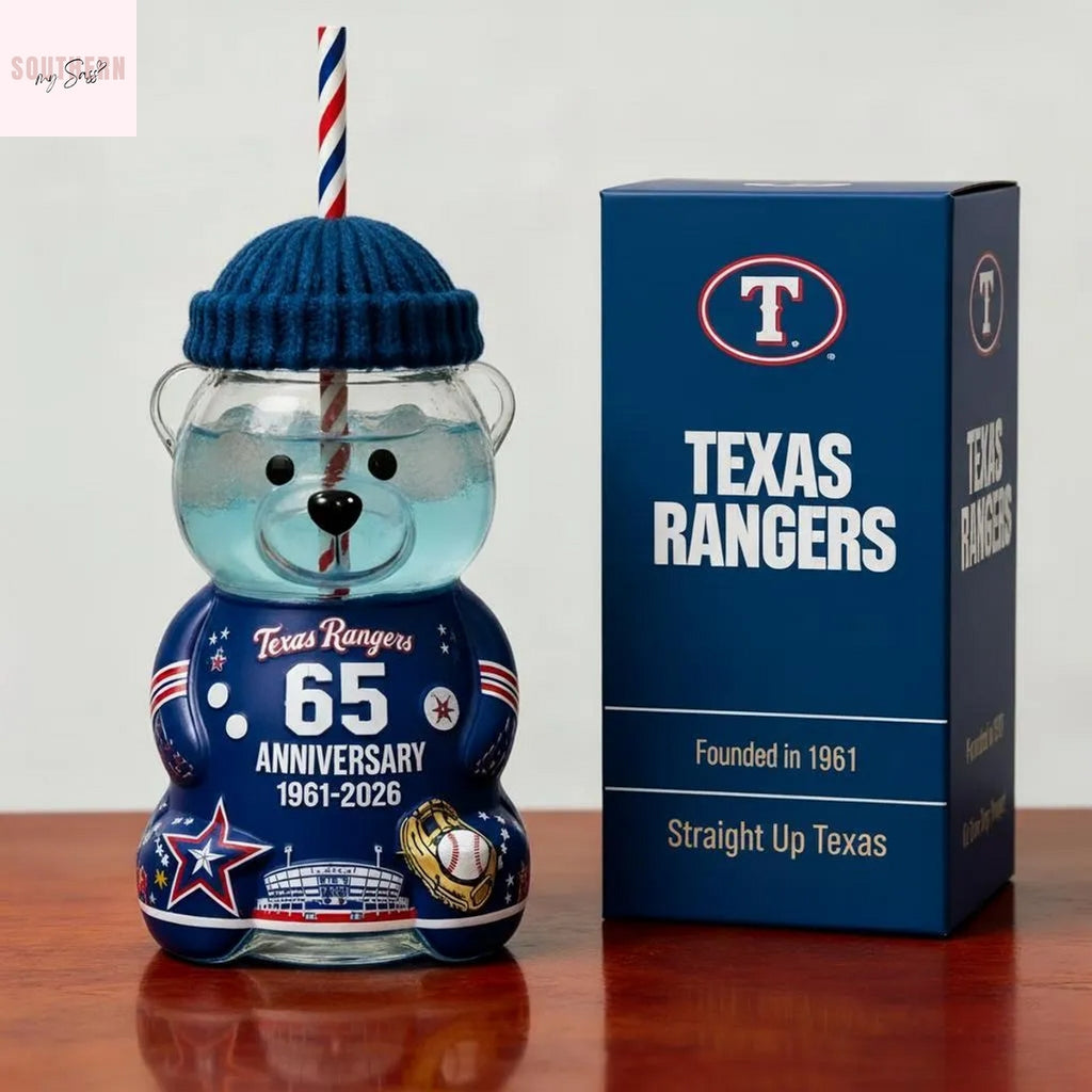 Texas Rangers Bear Glass Cup