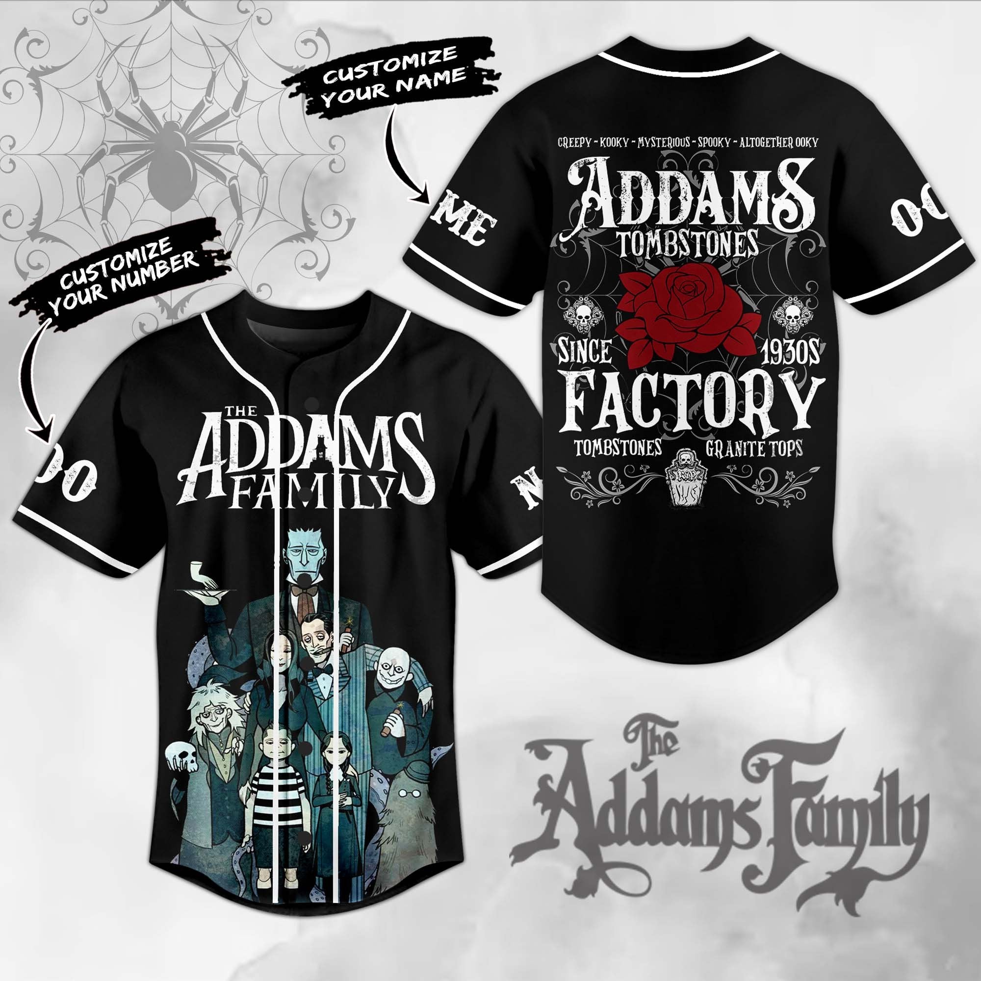 The Addams Family Tombstones Factory Black Custom Baseball Jersey
