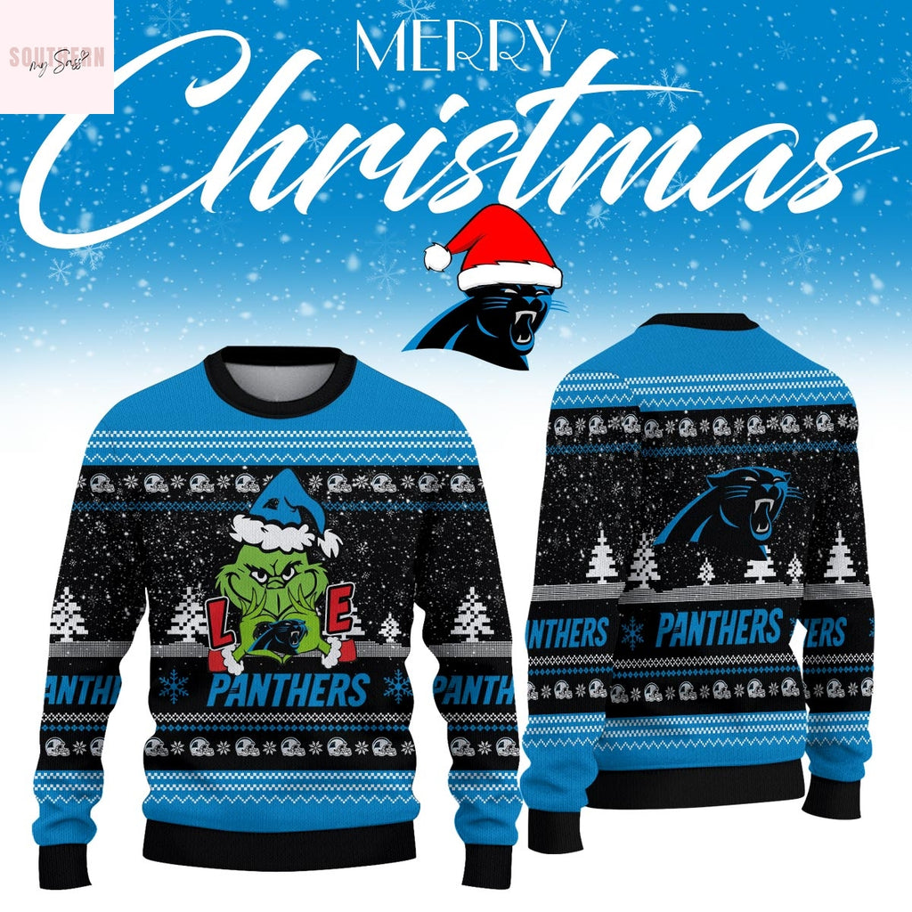 The Grinch Love Carolina Panthers Ugly Christmas Sweater