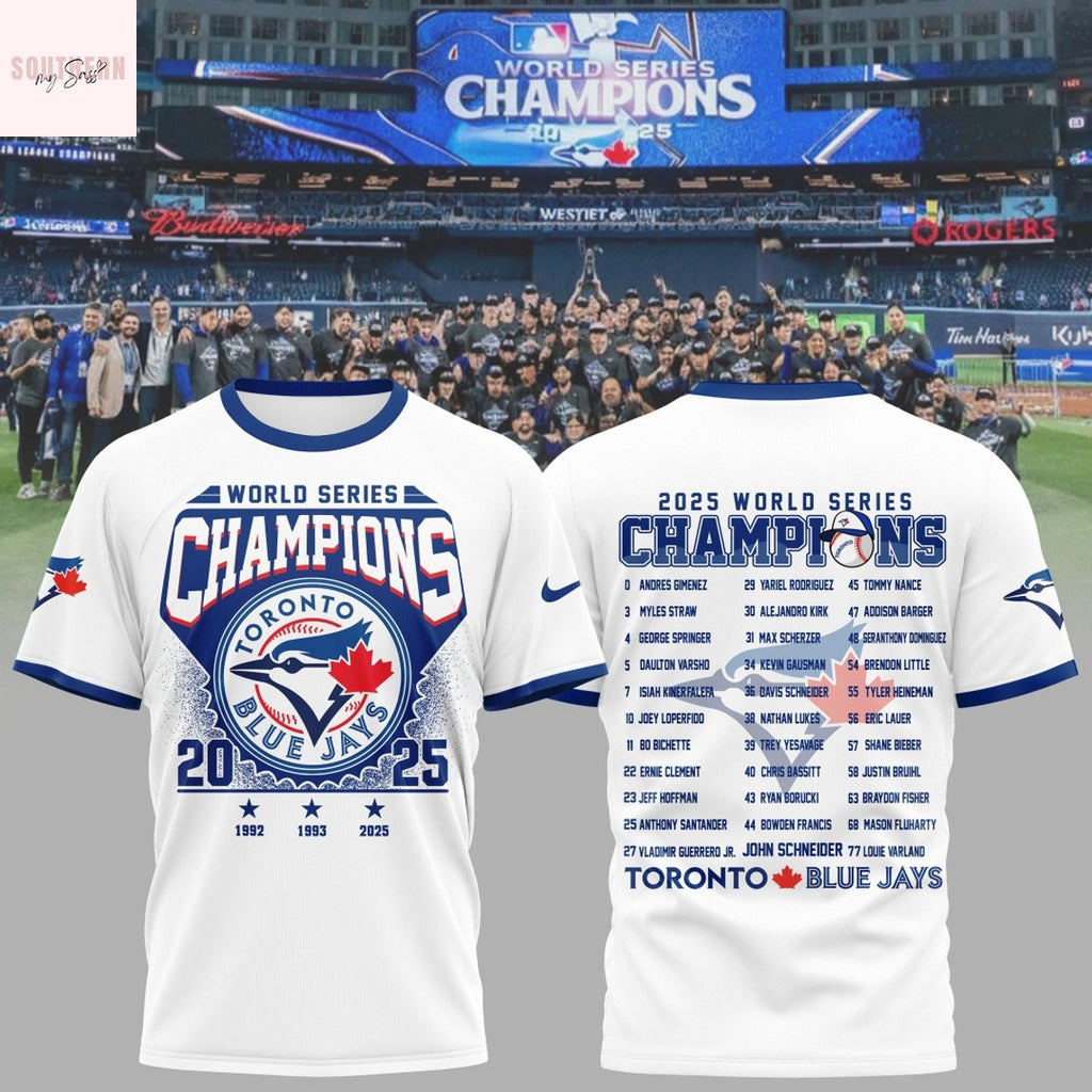 Toronto Blue Jays 2025 World Series Champions 3D T-Shirt – White