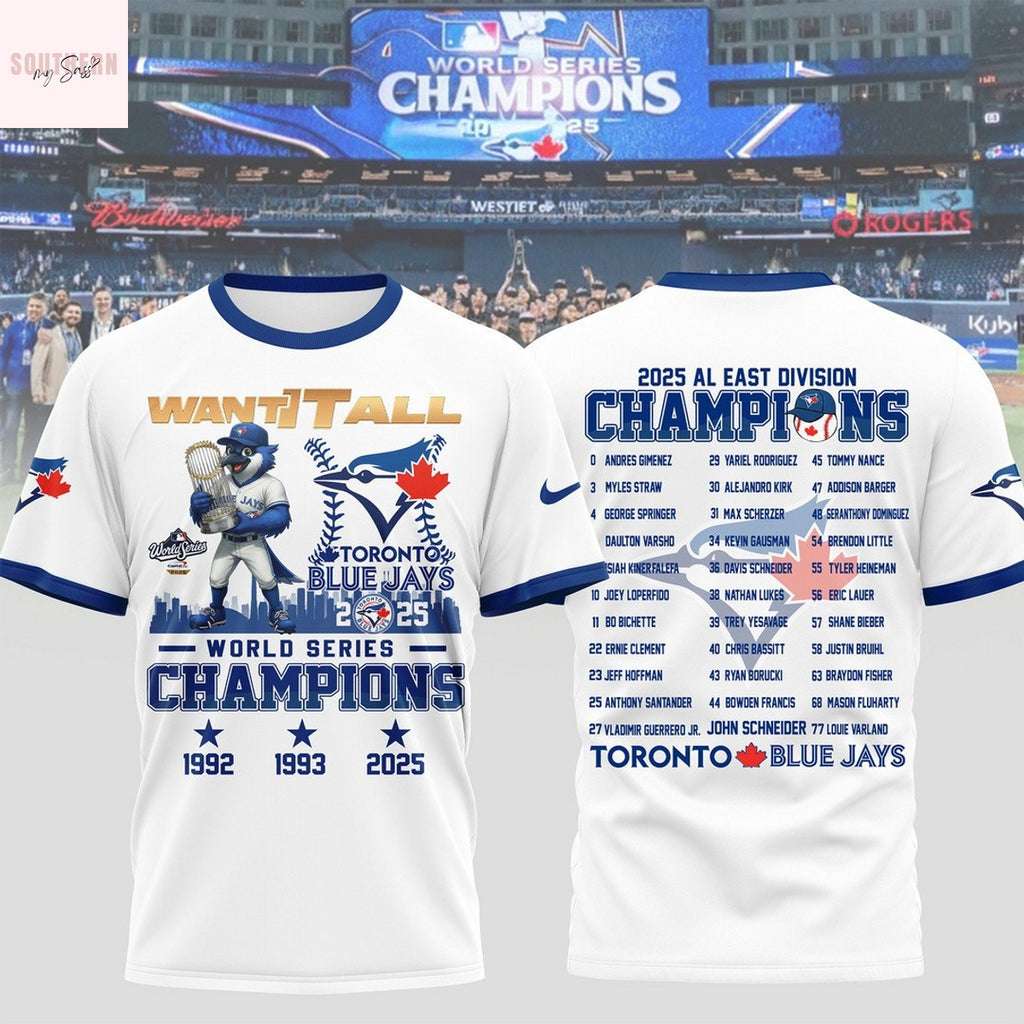 Toronto Blue Jays 2025 World Series Champions AL East Divison 3D T-Shirt – White
