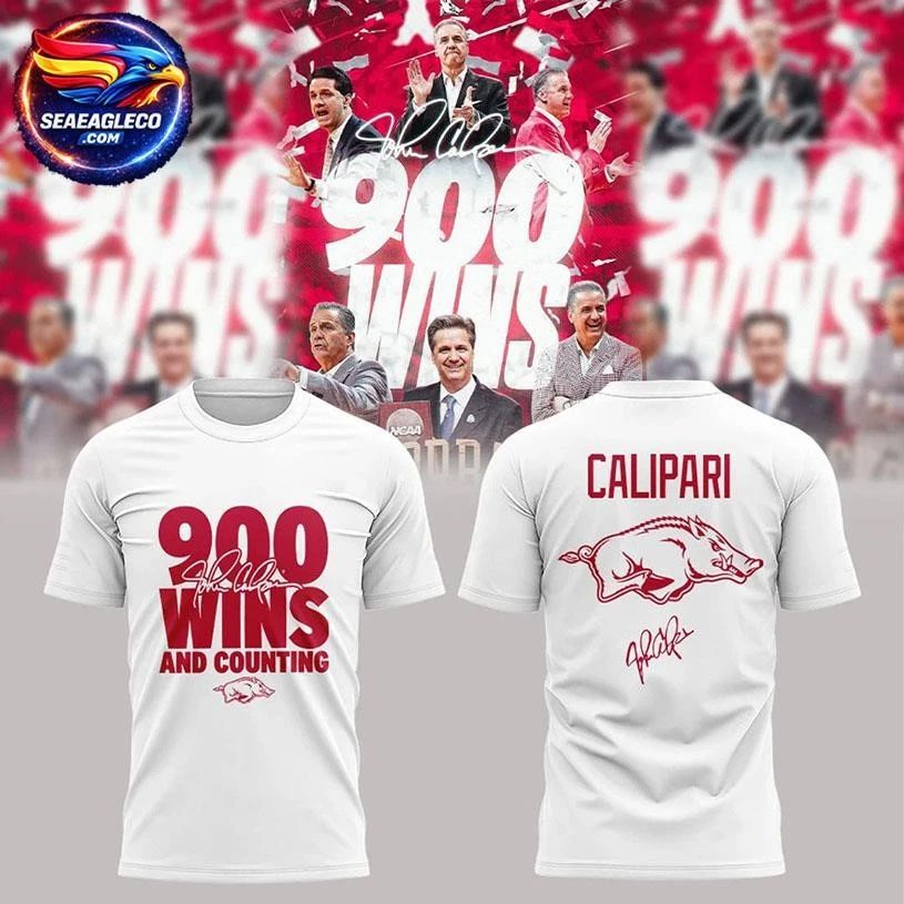 Arkansas Razorbacks Basketball Coach John Calipari 900 wins and counting Edition Two Sided Shirt