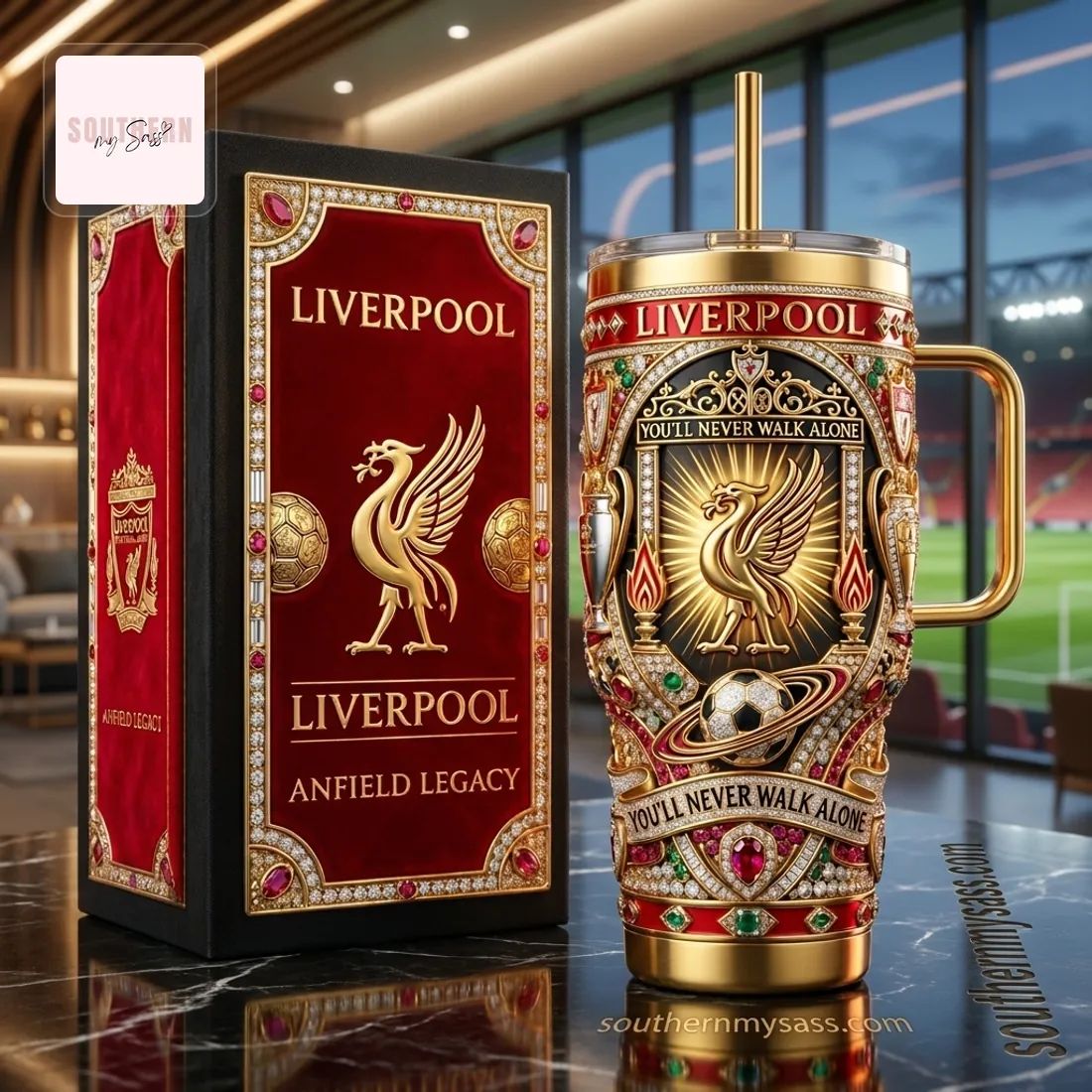 Liverpool FC 40oz Gold Jewel Luxury Insulated Tumbler With Handle