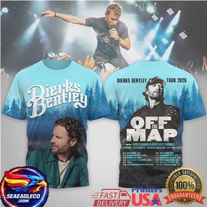Dierks Bentley Off The Map Tour 2024 Pine Forest Graphic Apparel Two Sided Shirt