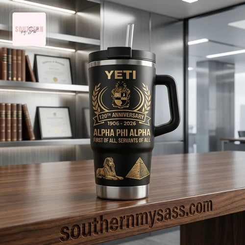 Alpha Phi Alpha 120th Anniversary Commemorative Black Gold YETI Handled Tumbler