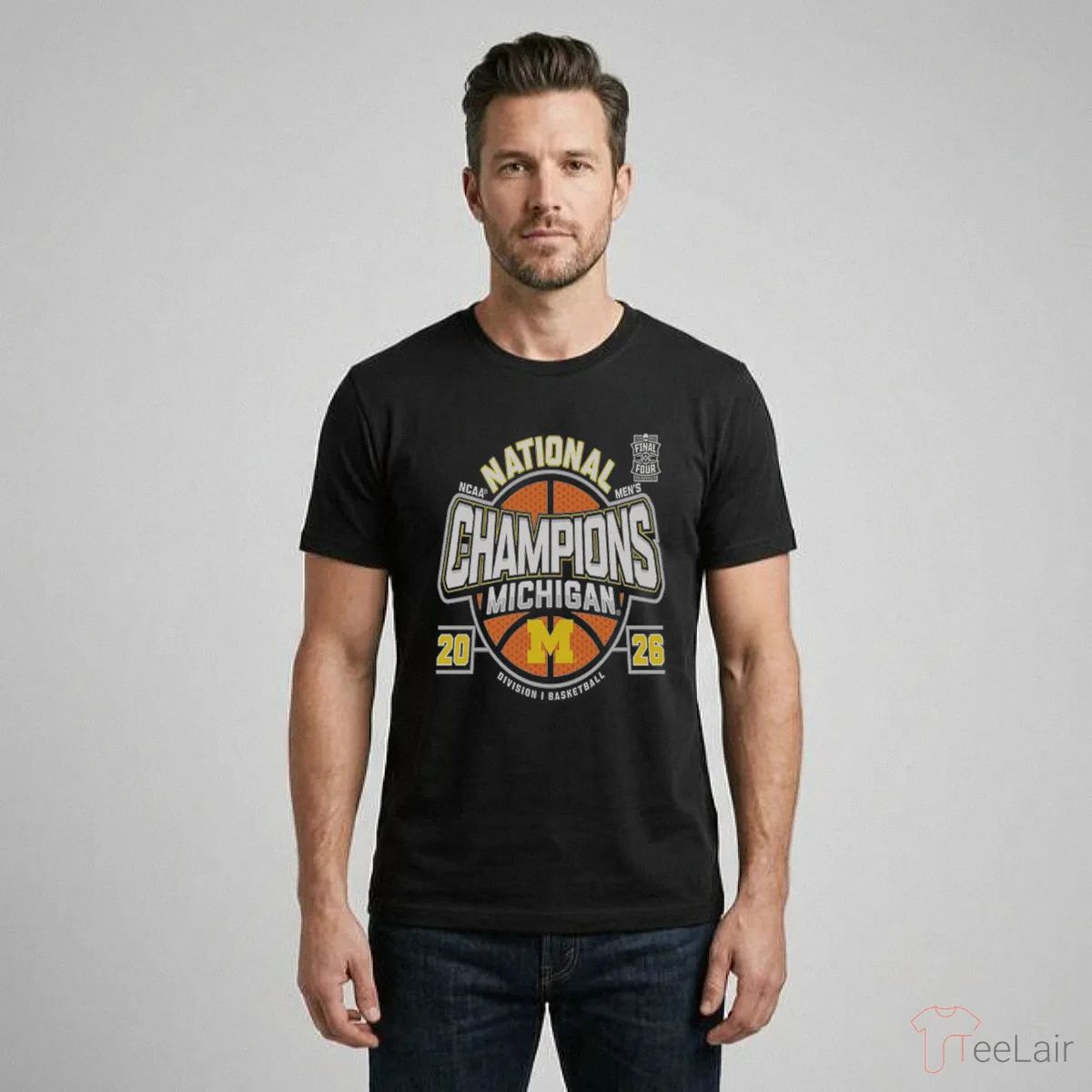 Michigan Wolverines Men’S Basketball National Champions Big Text W Ball T-Shirt
