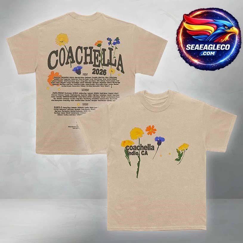 Coachella Festival Pressed Flowers 2026 Lineup Two Sided Shirt