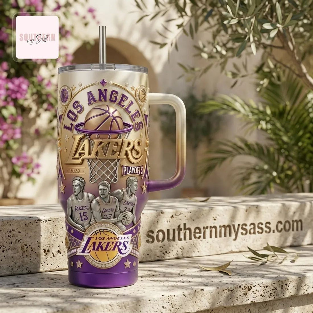 Los Angeles Lakers 2026 Playoffs Premium Gold Purple 40oz Tumbler with Handle