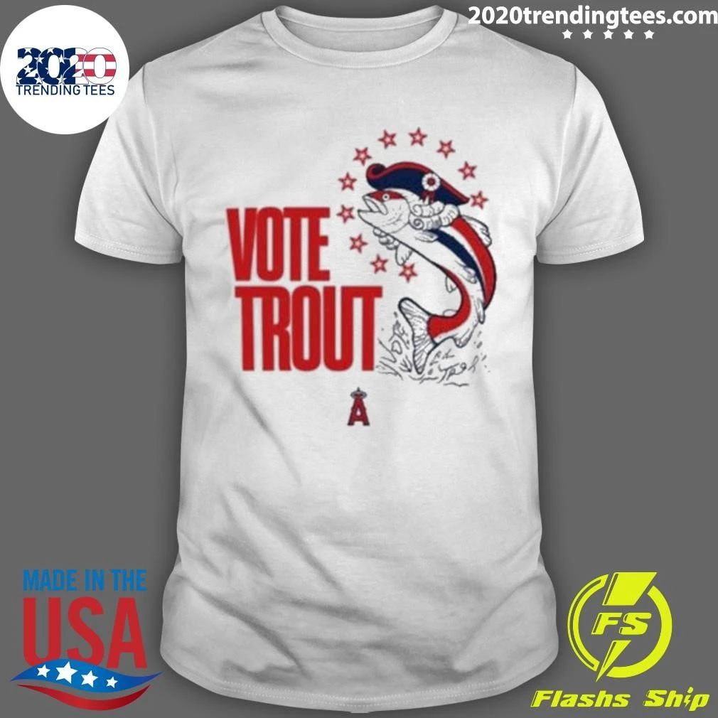 Mike Trout Wearing Angels Vote Trout Fish Tee Shirt