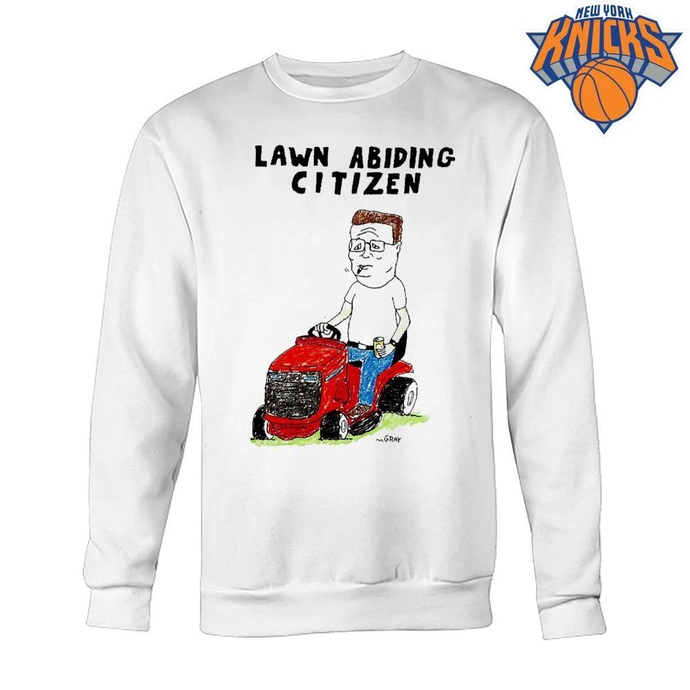 Lawn Abiding Citizen Cartoon Character Riding Mower Funny Quote Shirt