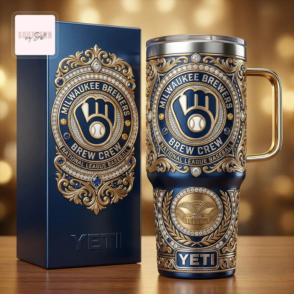 Milwaukee Brewers YETI Luxury Diamond Tumbler with Handle
