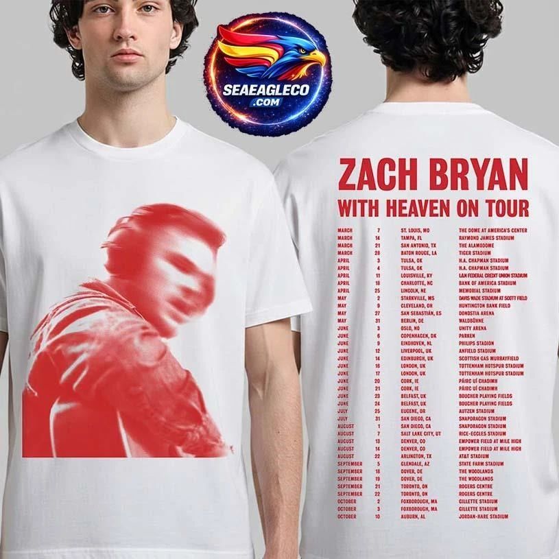 Zach Bryan With Heaven On Top Tour 2026 Merch With Dates Back Two Sided Shirt