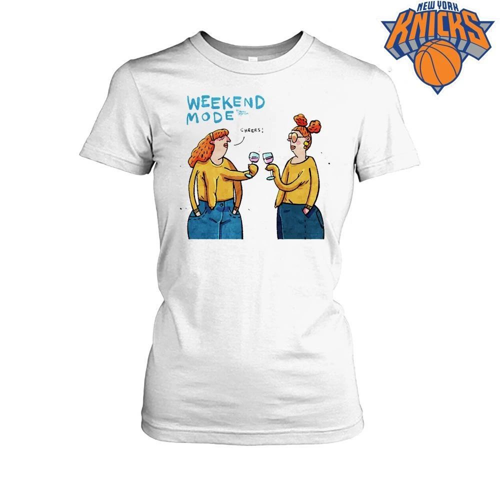 Weekend Mode Toasting Wine Glasses Redhair Girls Cartoon Fun Cheerful Graphic Shirt