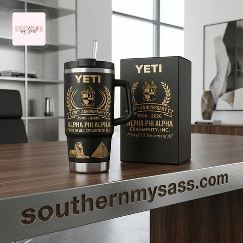 Alpha Phi Alpha 120th Anniversary Commemorative Black Gold YETI Handled Tumbler