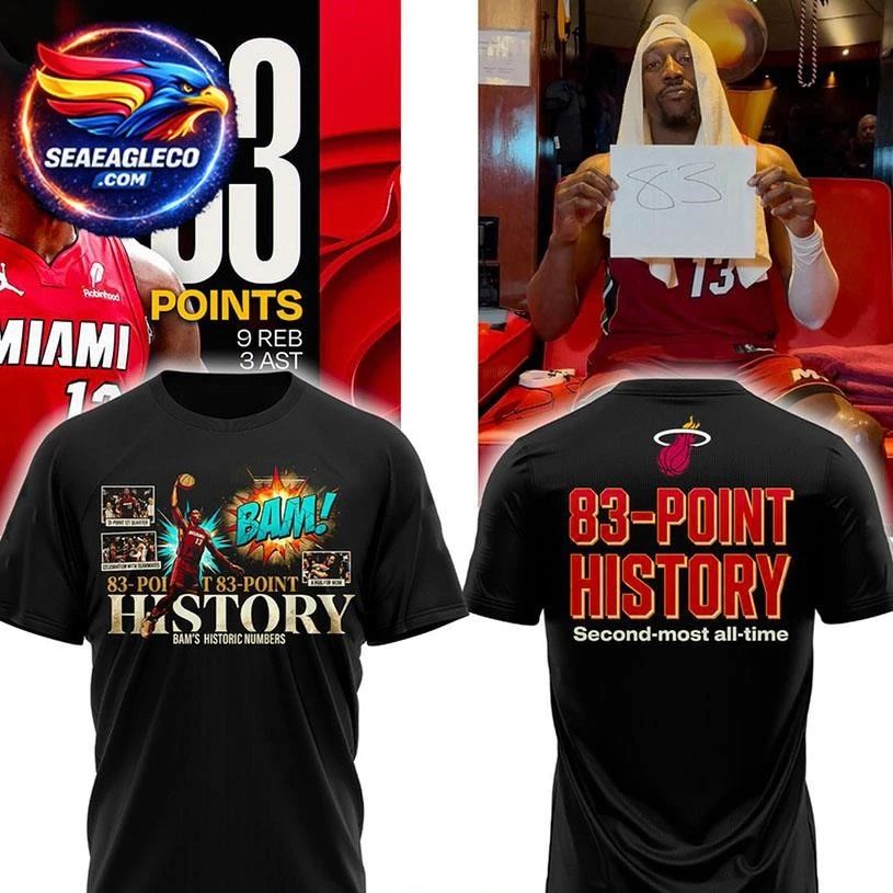 Miami Heat Bam Adebayo 83-Point History Made History 2026 Two Sided Shirt