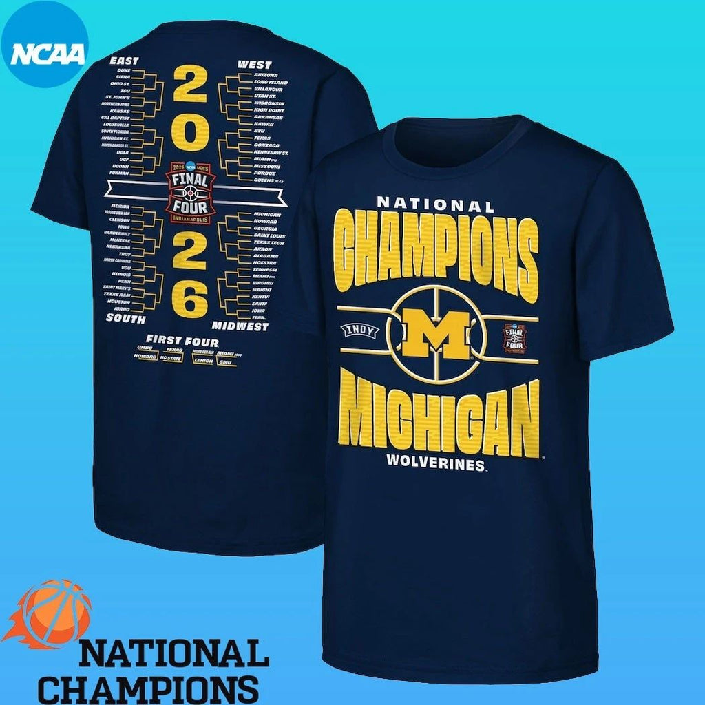 Michigan Wolverines Outerstuff 2026 NCAA Men’s Basketball National Champions Bracket T-Shirt