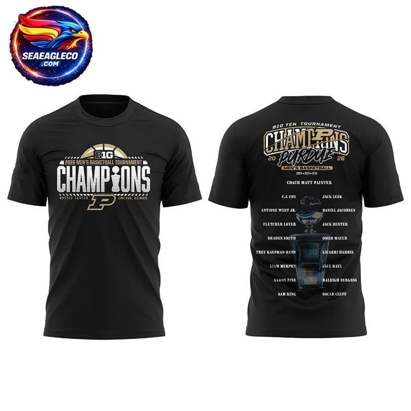 Purdue Boilermakers 2026 Big Ten Men’s Basketball Tournament Champions Two Sided Shirt