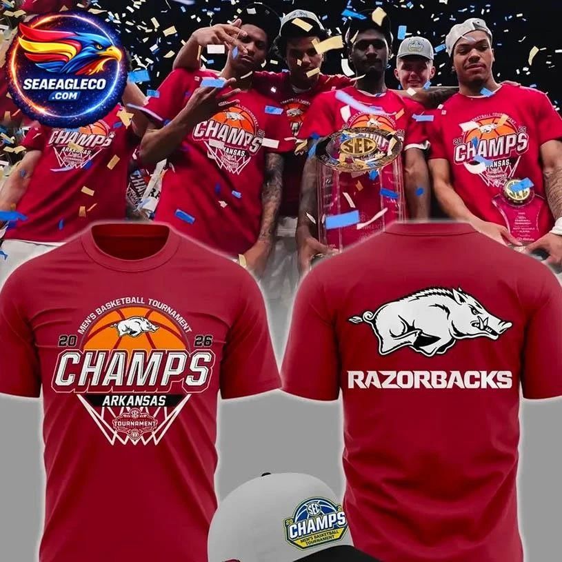 Arkansas Razorbacks Men’s Basketball 2026 SEC Tournament Champions Two Sided Shirt