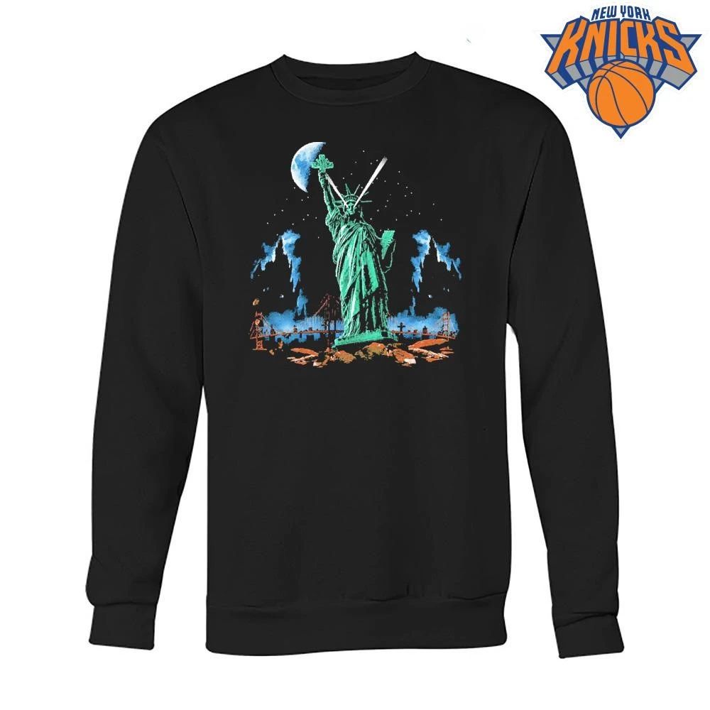 Statue Of Liberty Laser Eyes Holding Cross Dark Gothic Aesthetic Synthwave shirt