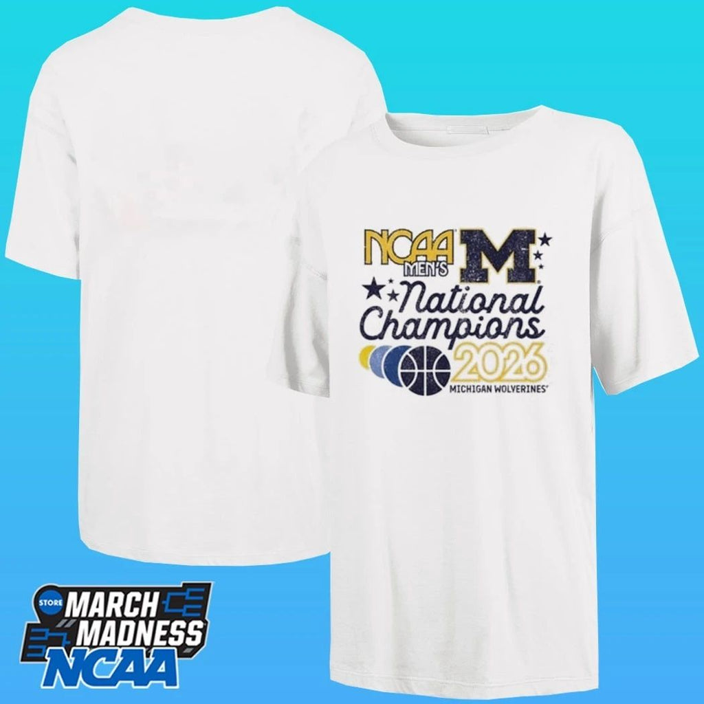 Michigan Wolverines Mens Ivory 2026 Men’s Basketball National Champions Banners Shirt