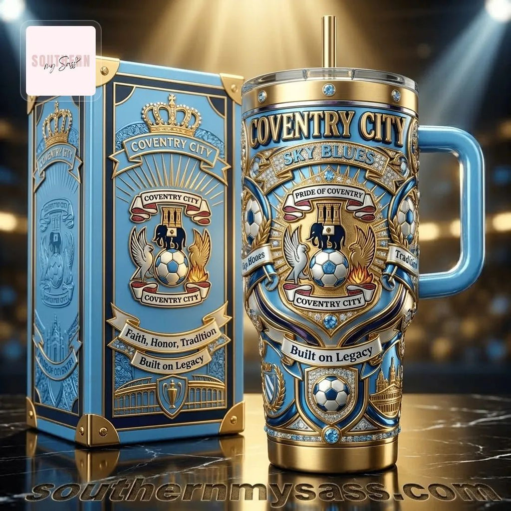 Coventry City Sky Blues 40oz Luxury Gold & Blue Insulated Tumbler With Handle