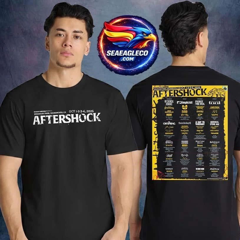 Aftershock Festival Music Line Up Poster At Discovery Park In Sacramento CA On October 1-4 2026 Two Sided Shirt