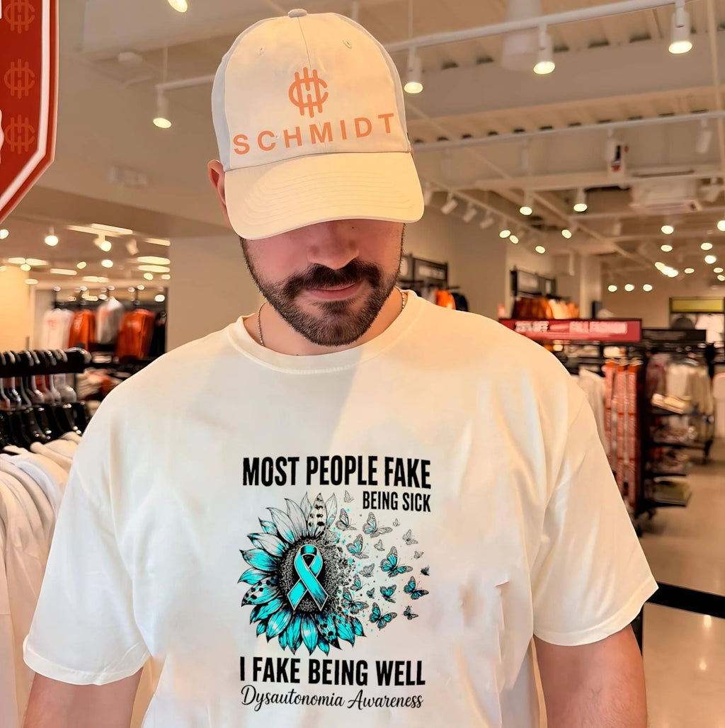 Most people fake being sick I fake being well Dysautonomia Awareness Ribbon shirt