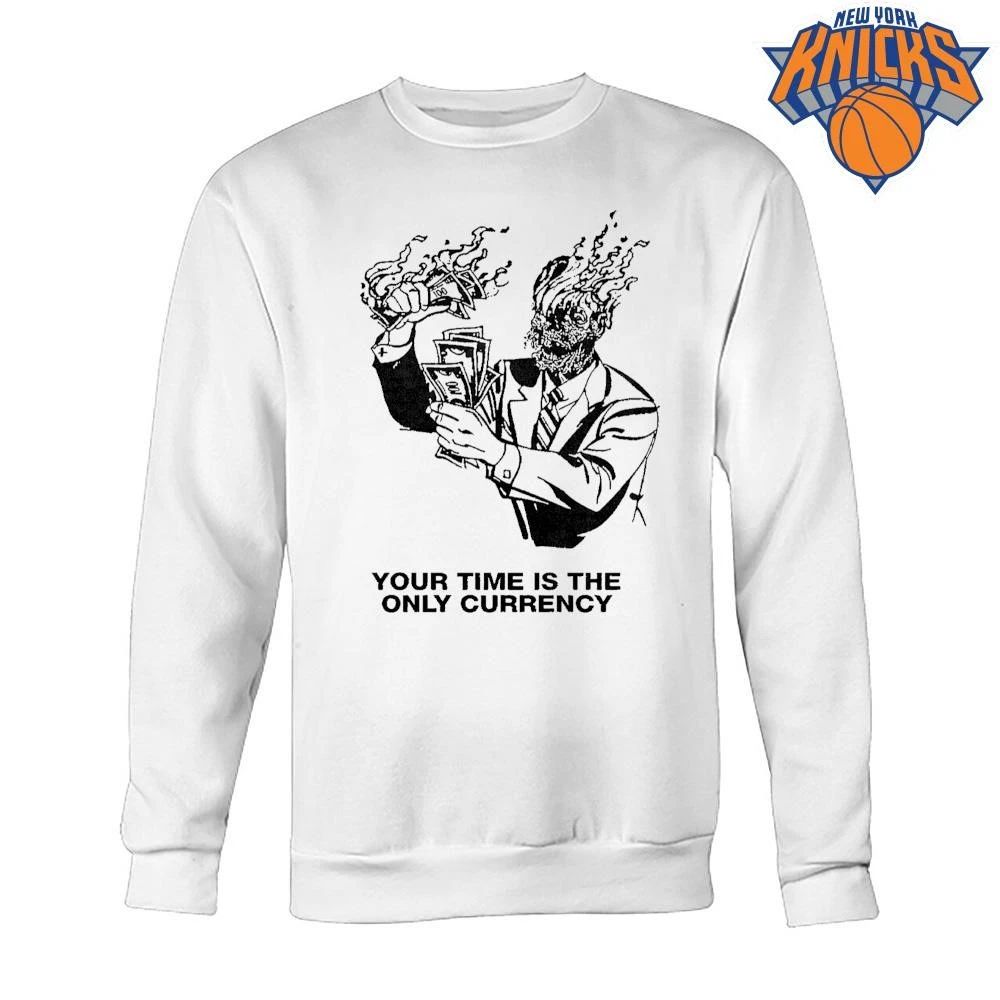 Your Time Is The Only Currency Skeleton Business Man Burning Money Vintage Line Art Shirt