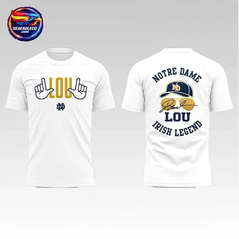 2026 Notre Dame Football Lou Holtz Irish Legend Signature Two Sided Shirt
