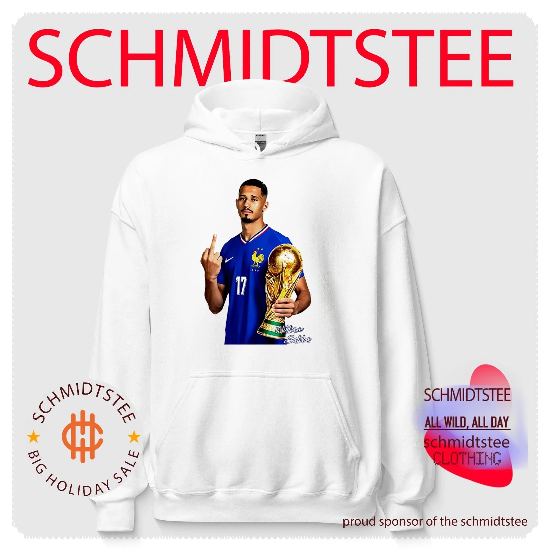 William Saliba France National Team World Cup trophy and middle finger shirt