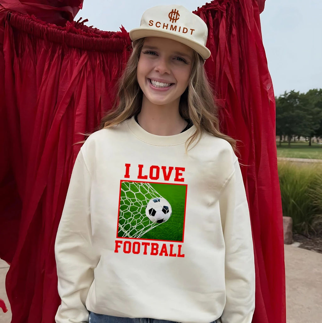I Love Football soccer ball goal net sports fan shirt