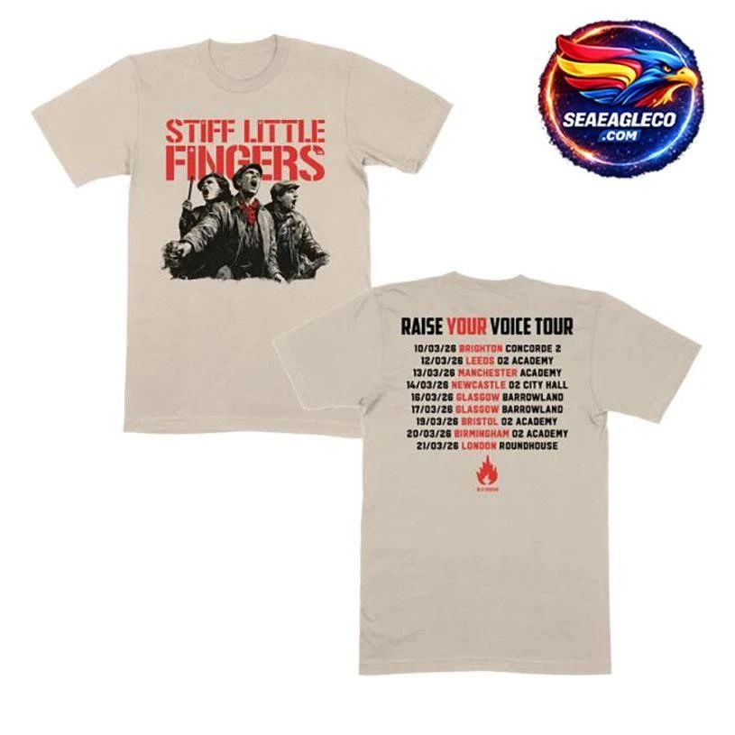 Stiff Little Fingers Raise Your Voice Ecru Tour Two Sided Shirt
