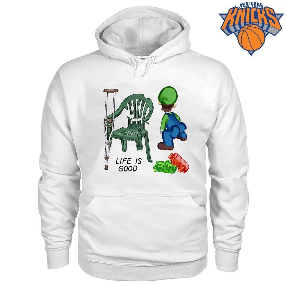 Thicc Luigi Life Is Good Broken Plastic Chair Gummy Bears Meme Shirt