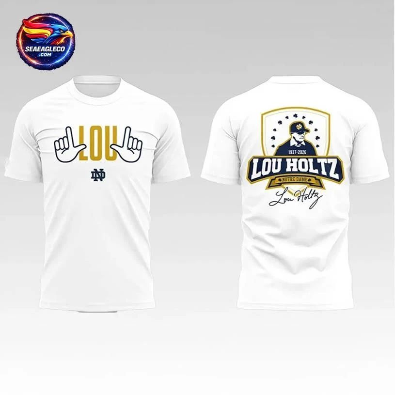 2026 Notre Dame Football Lou Holtz 1937 – 2026 Signature Two Sided Shirt