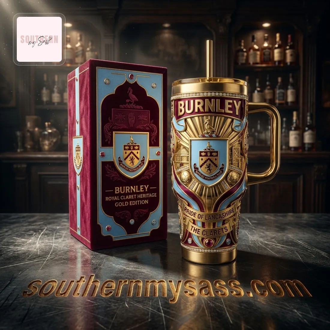 Burnley FC Royal Claret Heritage Gold Edition Luxury Insulated 40oz Tumbler With Handle