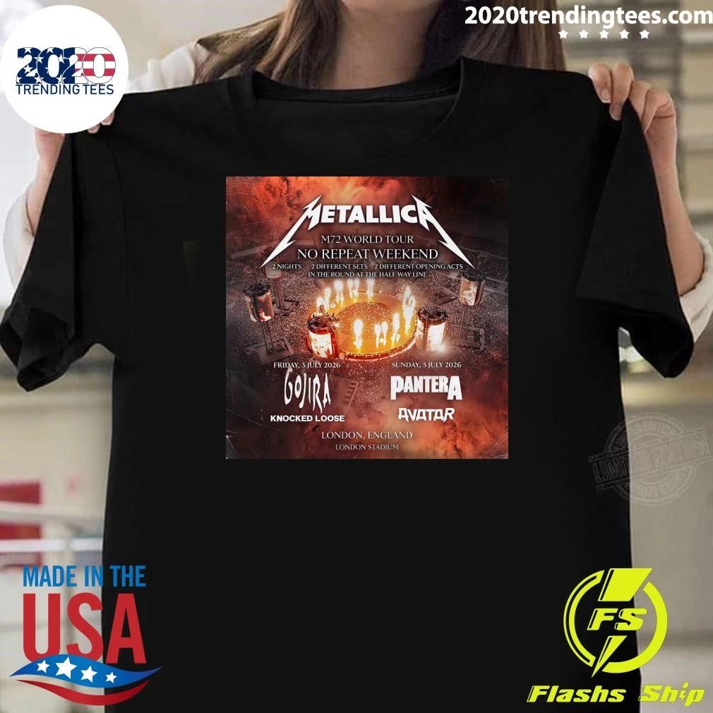 Metallica M72 No Repeat Weekend London Stadium Gojira July 5 2026 Concert Shirt
