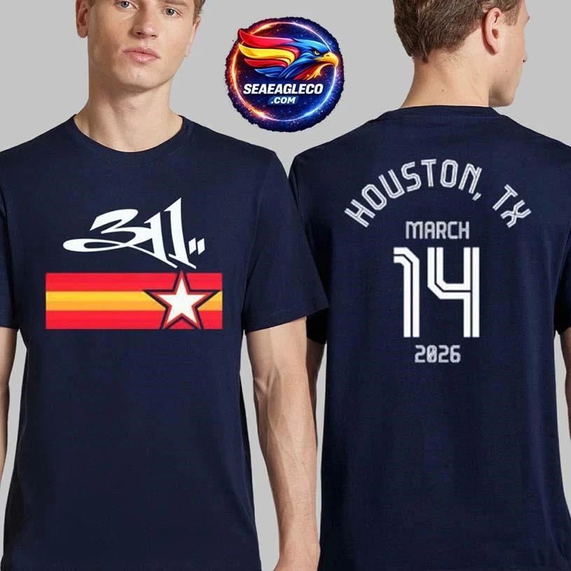 311 Houston Texas 2026 Event Moon to Mars Festival On March 14 2026 Orange Texas Flag Two Sided Shirt
