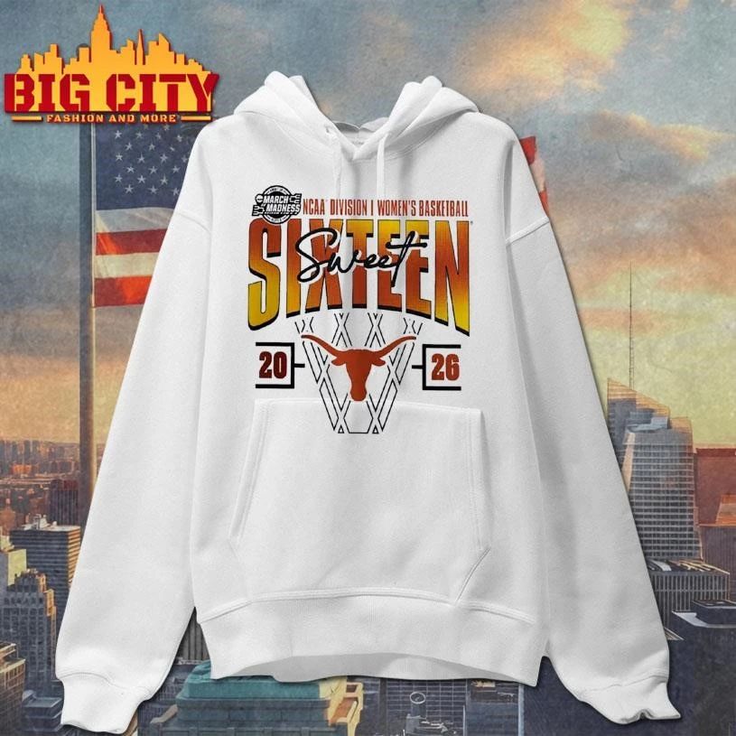 Texas Longhorns 2026 NCAA Women’s Basketball Tournament March Madness Sweet 16 Court Shot College Shirt