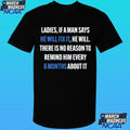 Ladies, If A Man Says He Will Fix It He Will There Is No Reason To Remind Him Every 6 Months About It Shirt