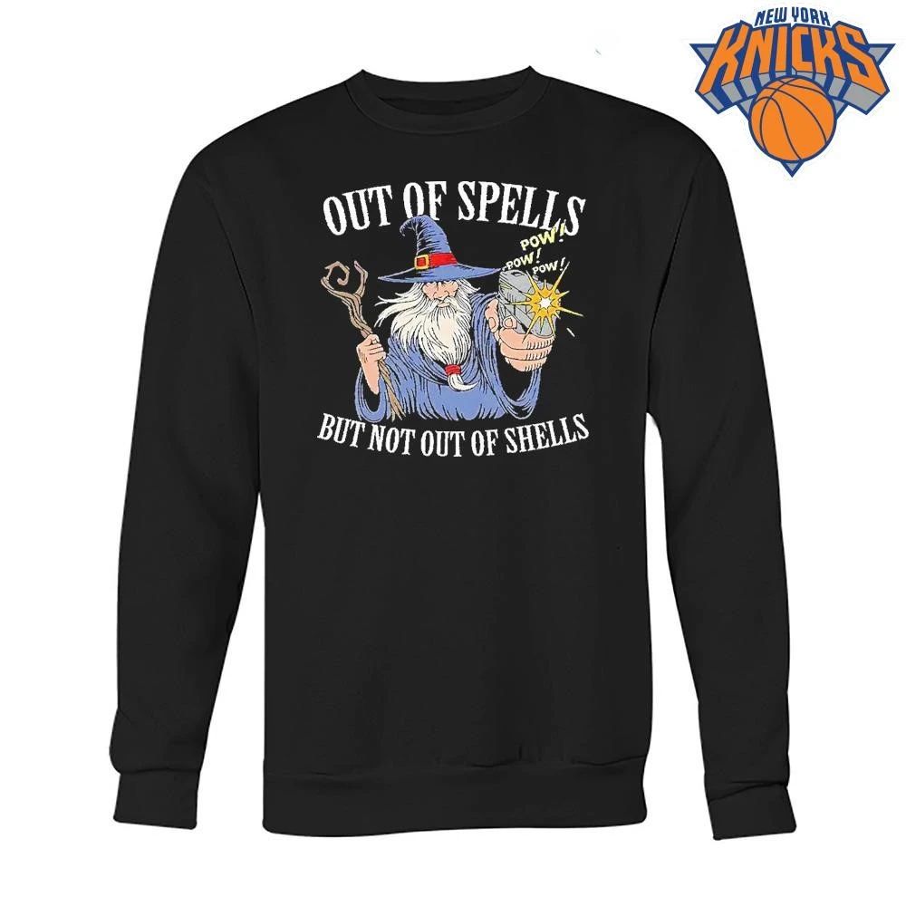 Out Of Spells But Not Out Of Shells Wizard Holding A Gun Meme Shirt