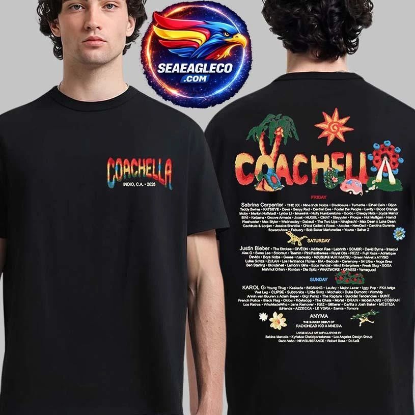 Coachella 2026 Merch In Indio California Logo With Lineup Felt Cute 2026 Two Sided Shirt