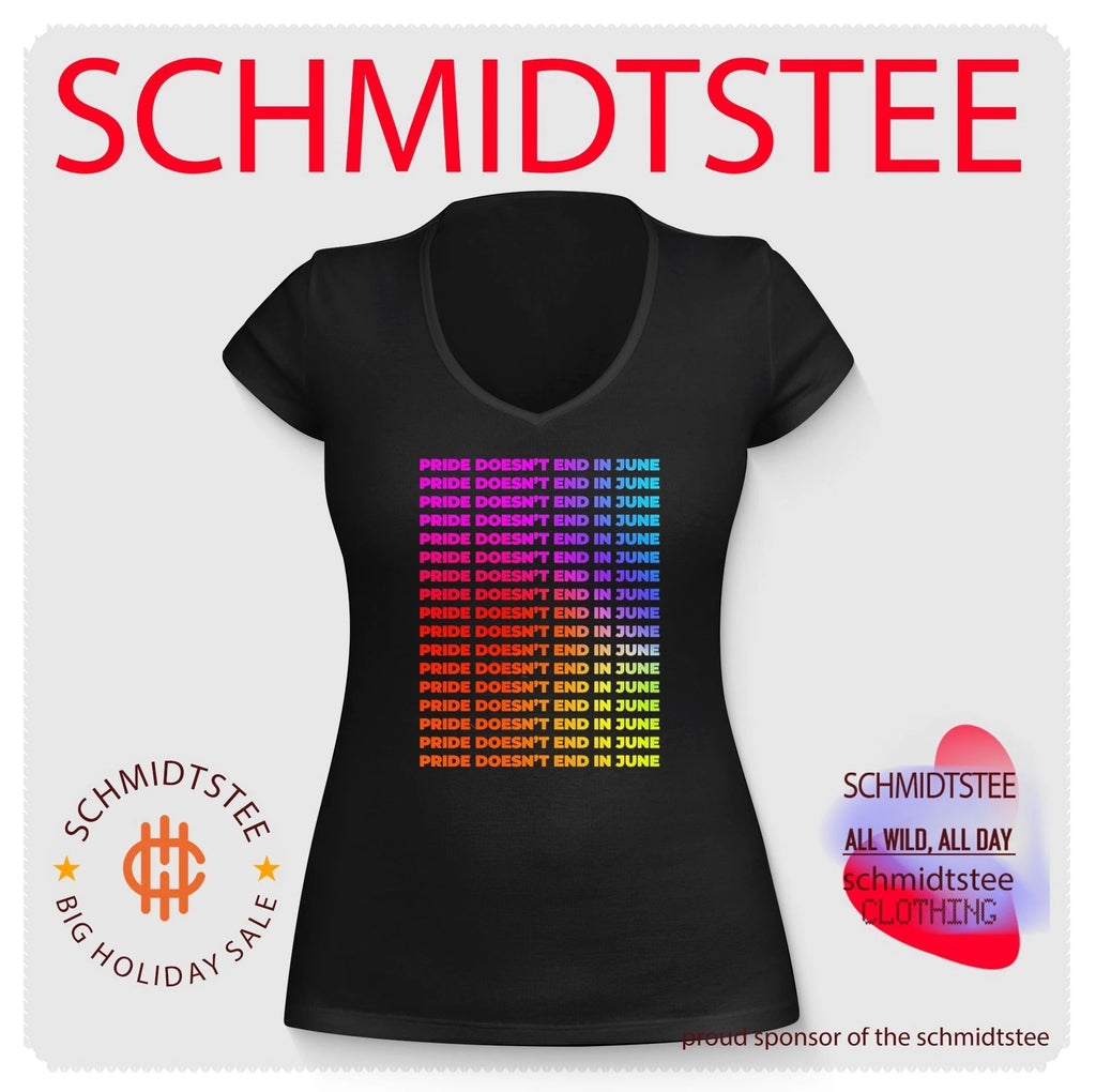 Pride doesn’t end in June rainbow color text shirt