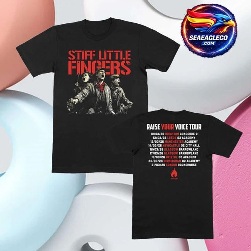 Stiff Little Fingers Raise Your Voice Black Tour Two Sided Shirt